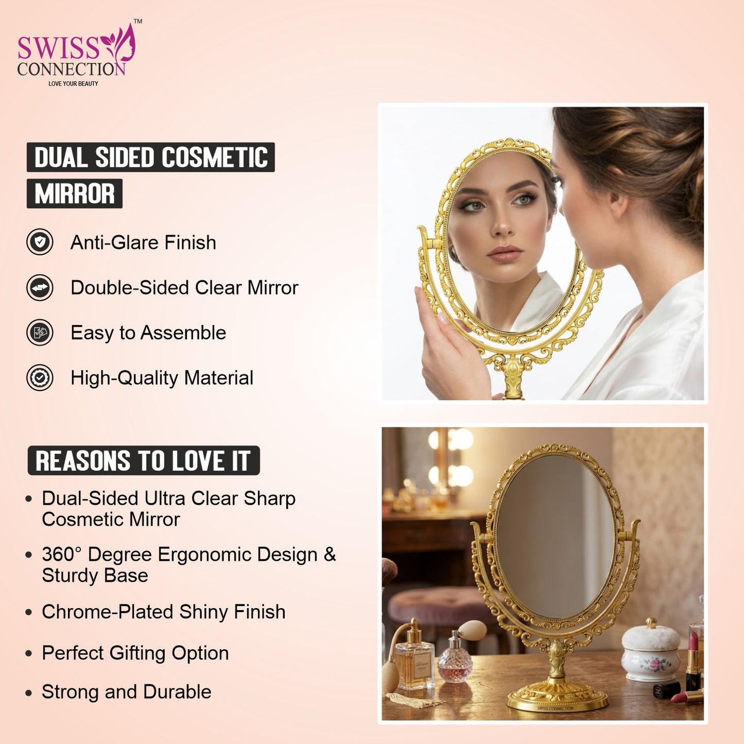Swiss Connection Double Sided Cosmetic Mirror