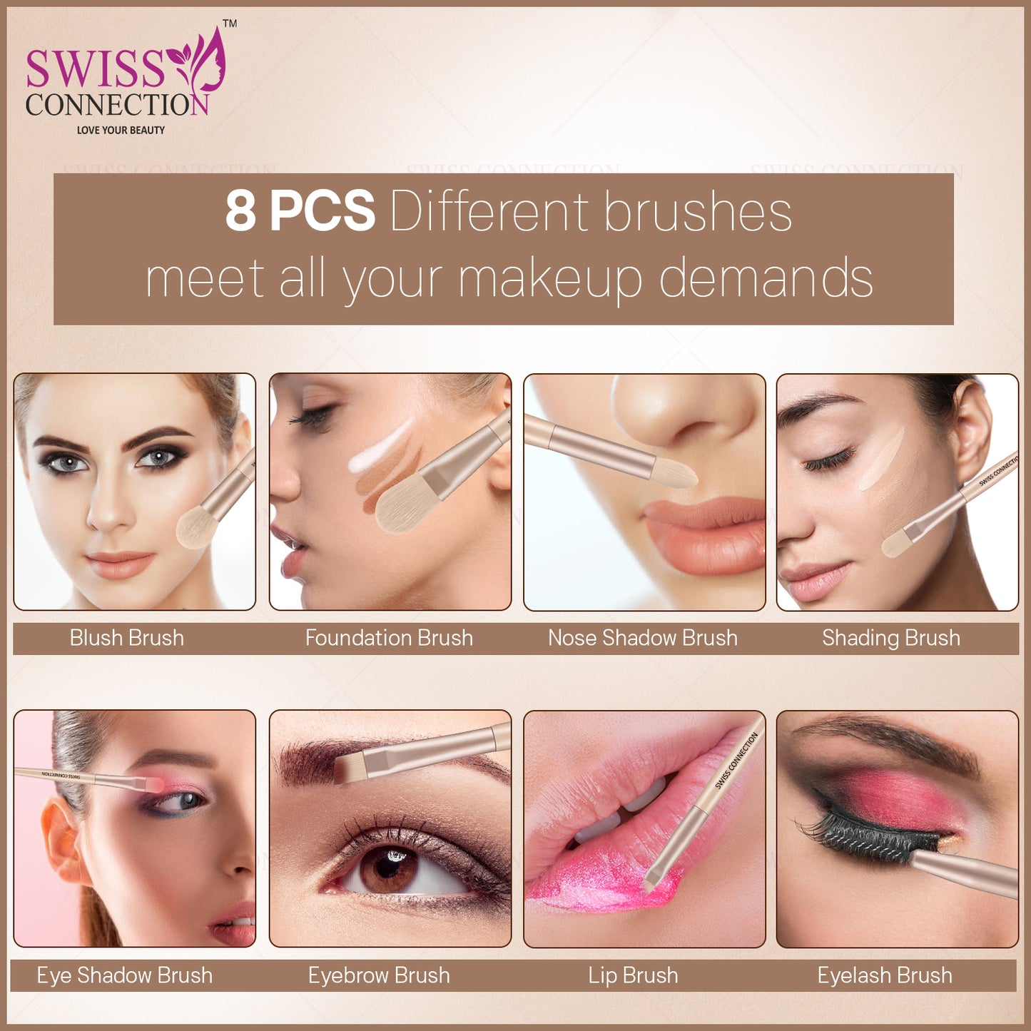 Swiss Connection 8Pcs Makeup Brush Set